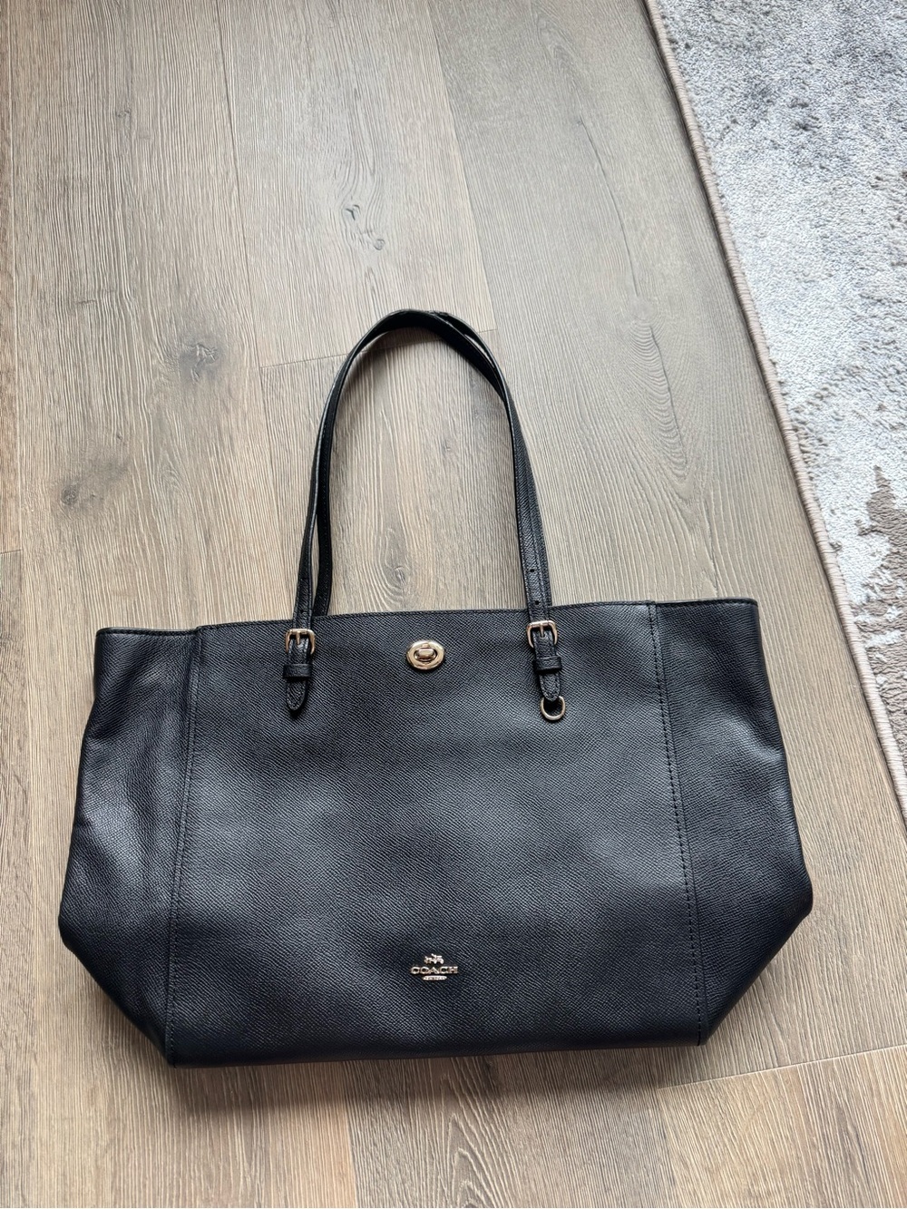 Coach Black Leather Tote with Gold Hardware